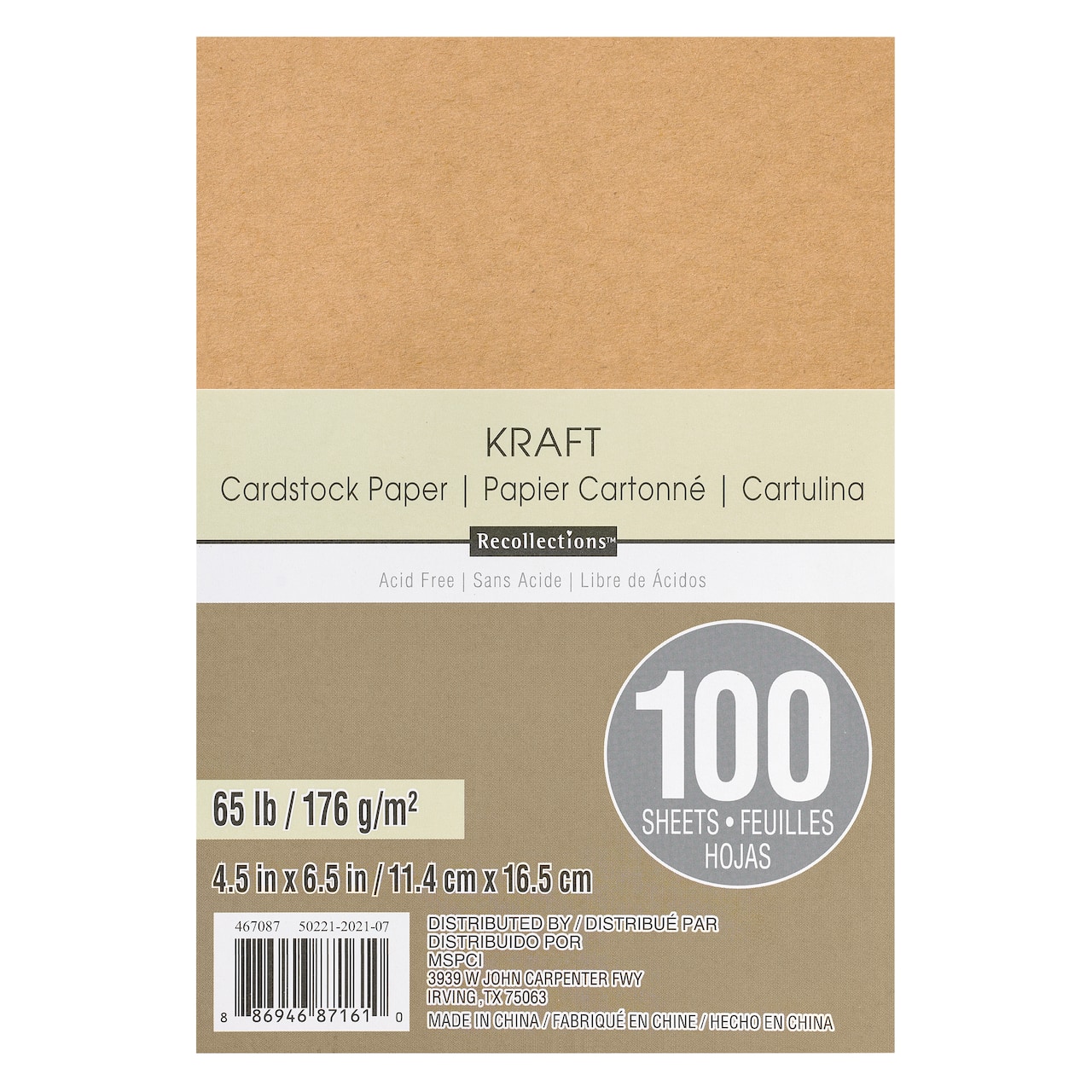Papier cartonné kraft de 11,4 cm x 16,5 cm de Recollections, 100 feuilles